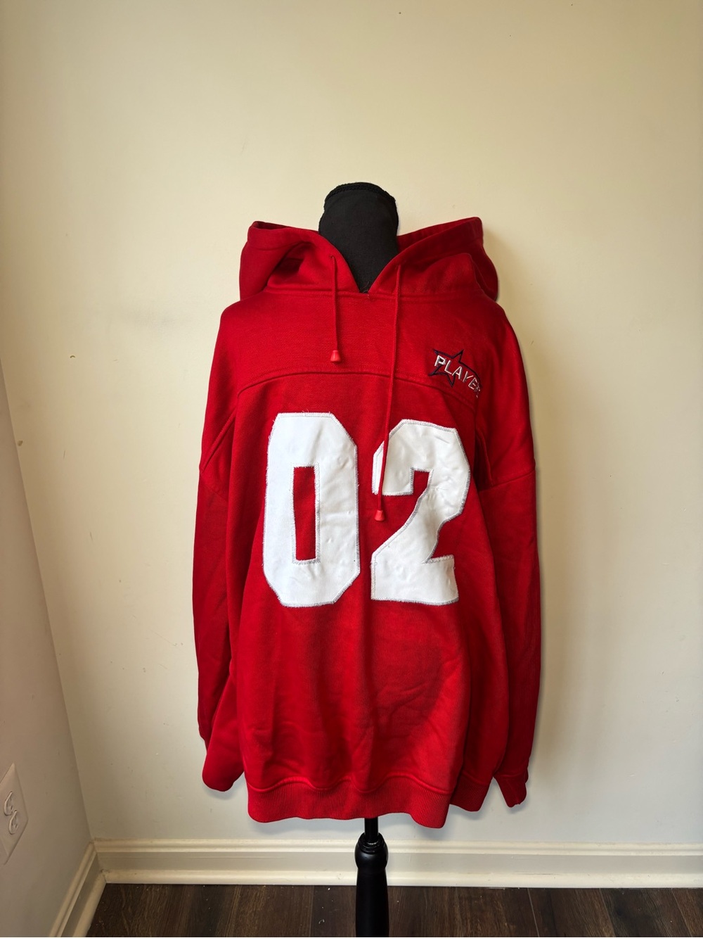 Stardom Red Hoodie Shirt with White '02' Front Graphic